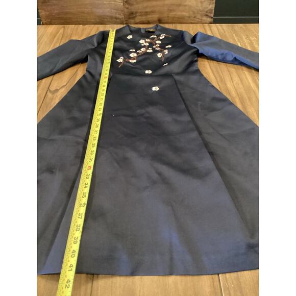 Gyalwana Embroidered Floral cherry blossom satin flare swing mini Dress 13 M/ L - Picture 7 of 13